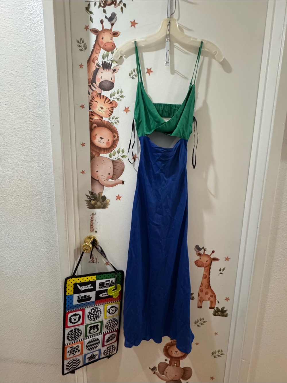 Forever 21 Green and Blue Backless Spaghetti-Strap Maxi Dress